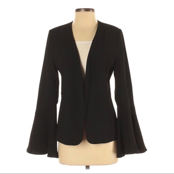 HARLOWE & GRAHAM Ruffle Bell Sleeve Black Blazer - Picture 2 of 10